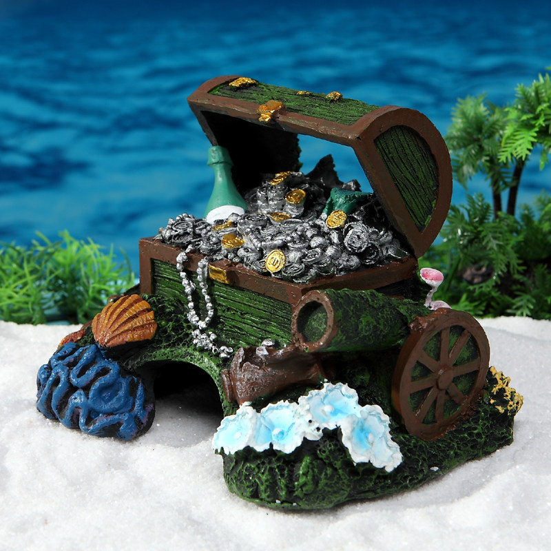 造景装饰品水族箱仿真摆件树脂假山工艺品小桥沉木沉船百宝箱优惠券