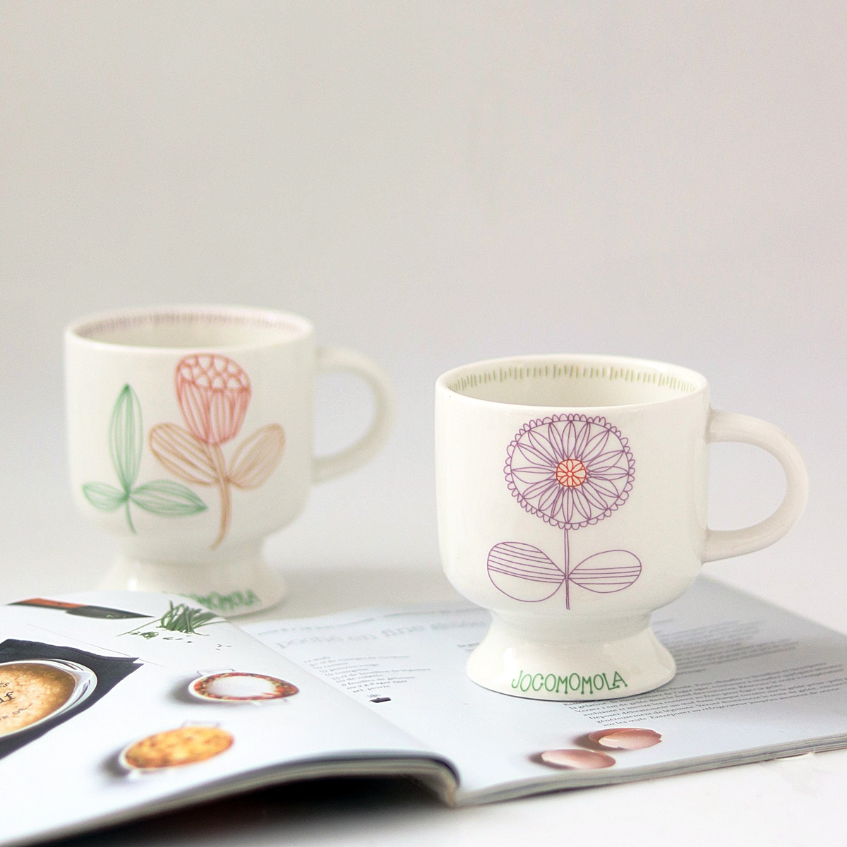 一折奶茶杯陶瓷 简约_宅物北欧简约风陶瓷植物花卉图案高脚马克杯咖啡