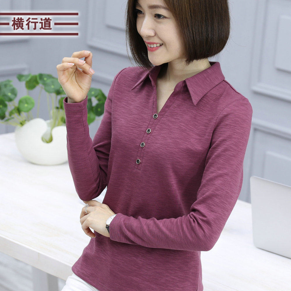 打底衫中年妈妈装宽松大码翻领竹节棉女长袖t恤2018秋衣外穿优惠券