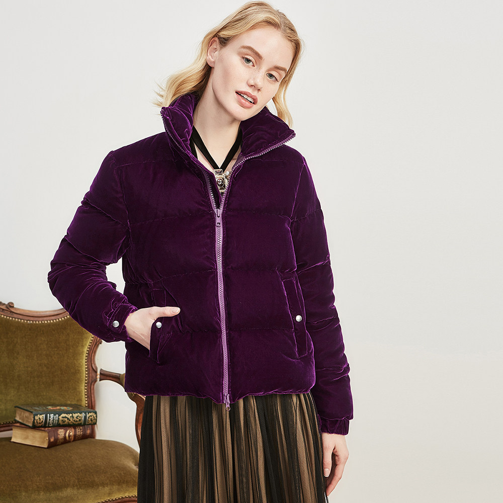 112z【牛货】法国进口丝绒 90日本白鸭绒葡萄紫面包拉链羽绒服