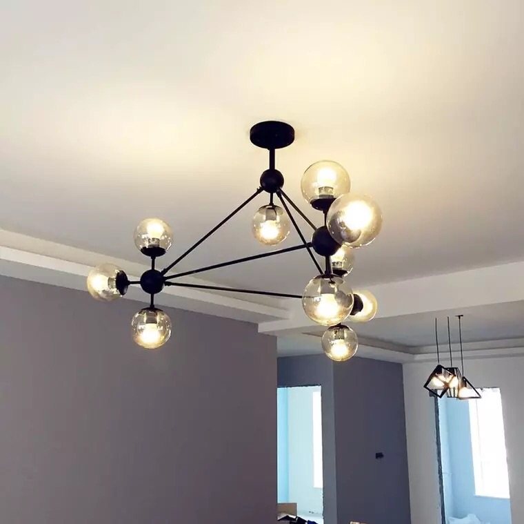 工业风铁艺魔豆吊灯卧室创意客厅loft北欧个性分子玻璃魔豆灯吊灯