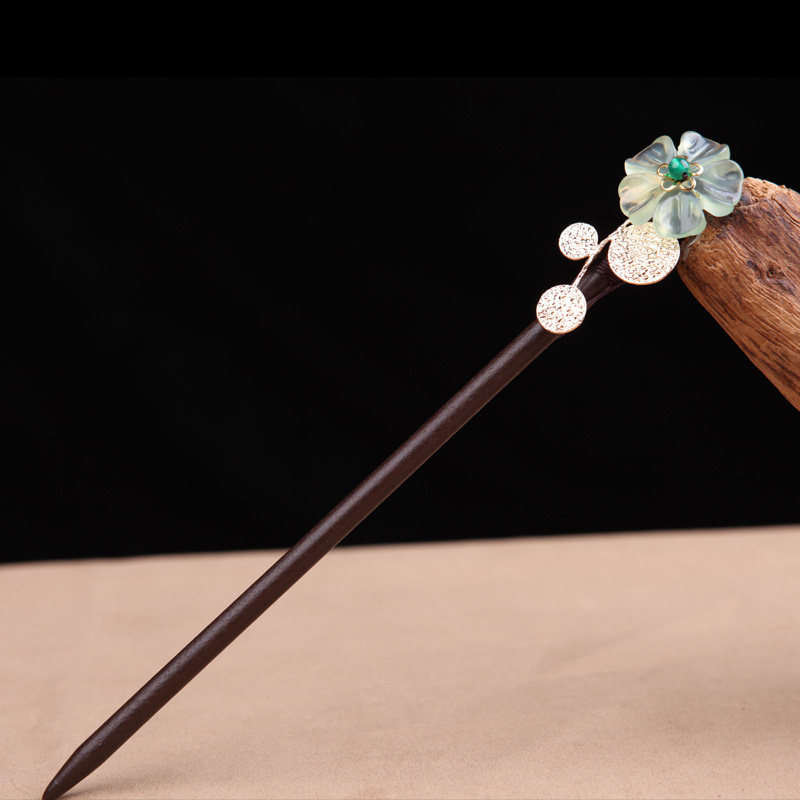 木发簪_凤仪(饰品)中国风珠钗古典盘发步摇饰品发钗古风玉头饰木头