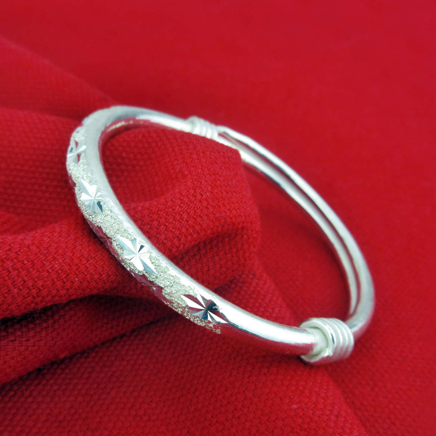 一折满天星银手镯999纯银_满天星s999纯银手镯女银镯子宝宝银饰圆肚