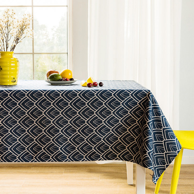 日式和风平莳绘蓝色桌布棉麻小清新文艺简约复古餐桌布艺长方形