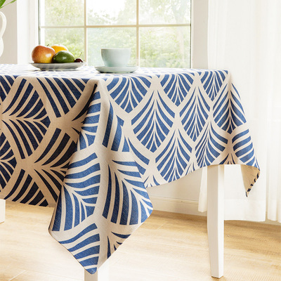 日式和风平莳绘蓝色桌布棉麻小清新文艺简约复古餐桌布艺长方形