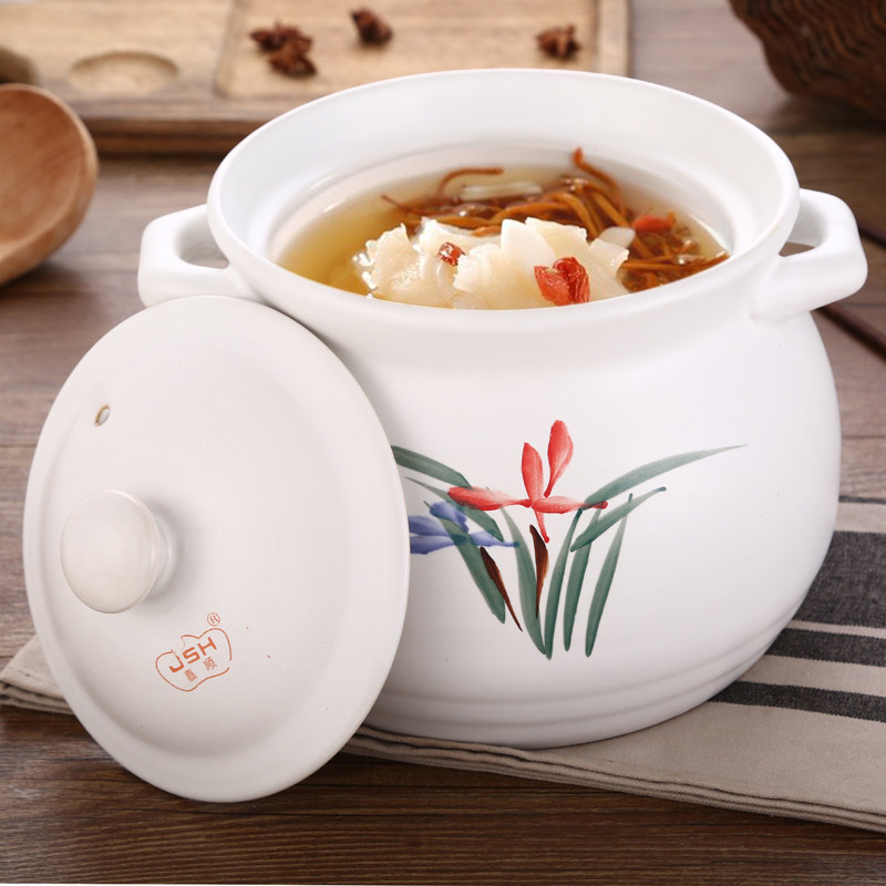 嘉顺砂锅炖锅陶瓷家用 白色手绘汤煲 燃气明火煲汤炖汤锅沙锅瓦煲