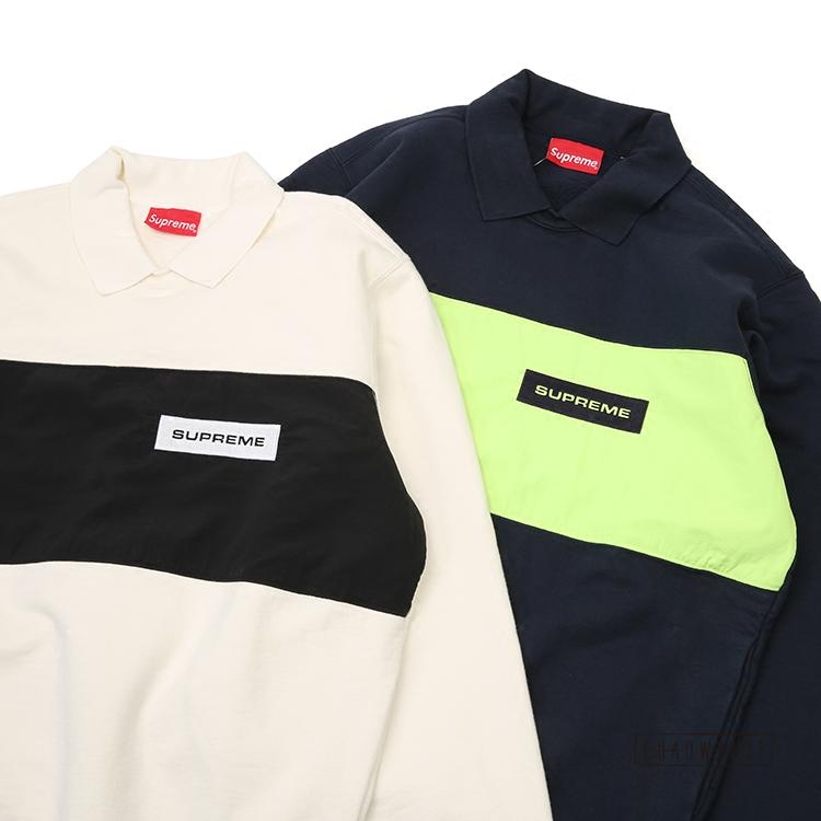 现货 潮玩艺 supreme 17fw polo crewneck 翻领横切拼色卫衣