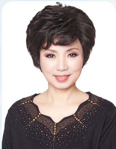 特价假头发女短发 中老年_仿真发中老年假发妈妈假头发女短发短卷发遮