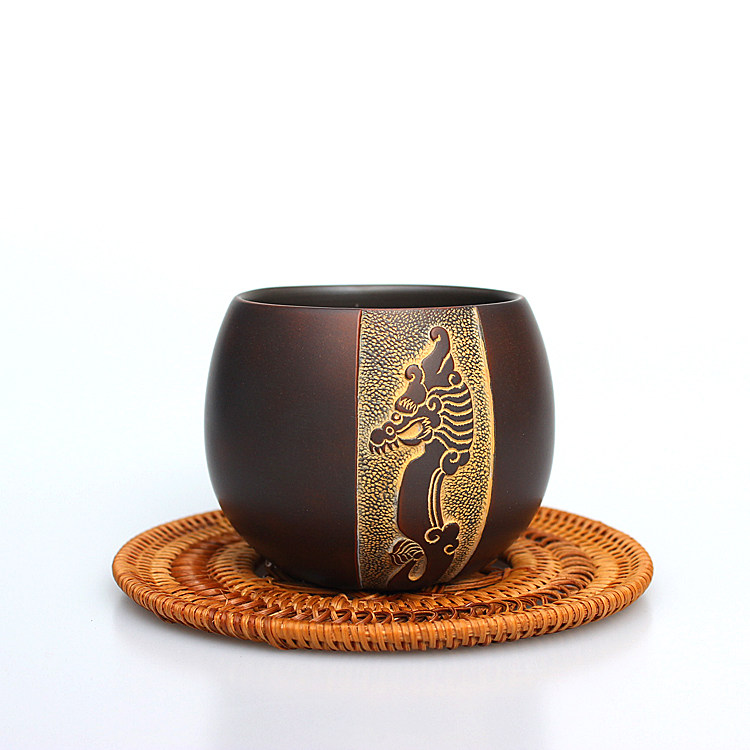 龙纹杯 主人杯180ml大茶杯 品茗杯 钦州坭兴陶纯手工制作浮雕