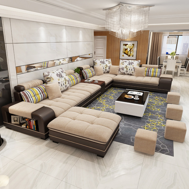 简约现代布艺沙发可拆洗大户型客厅整装l型转角储物皮布沙发组合