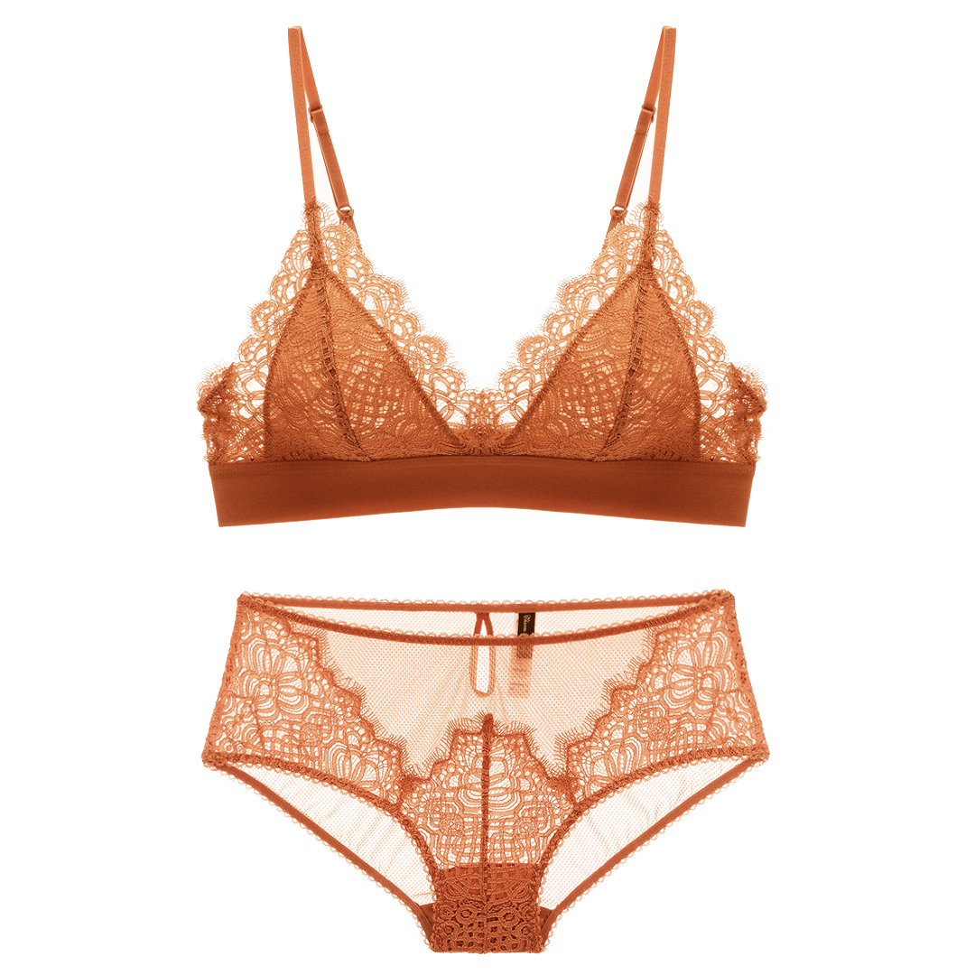 法式bralette性感蕾丝三角杯文胸套装无钢圈超薄杯女士内衣套装