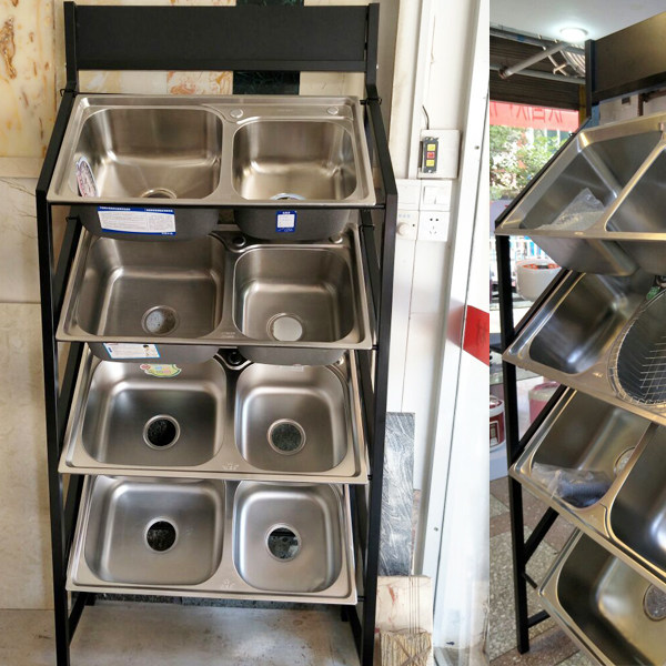 菜盆展示架 不锈钢双槽洗菜盆展示架 单槽水槽展架 手工盆展架