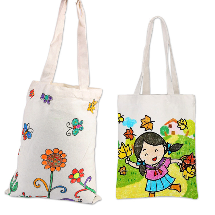 diy_空白绘画帆布包儿童手工创意diy涂鸦材料幼儿园定制印logo棉布袋