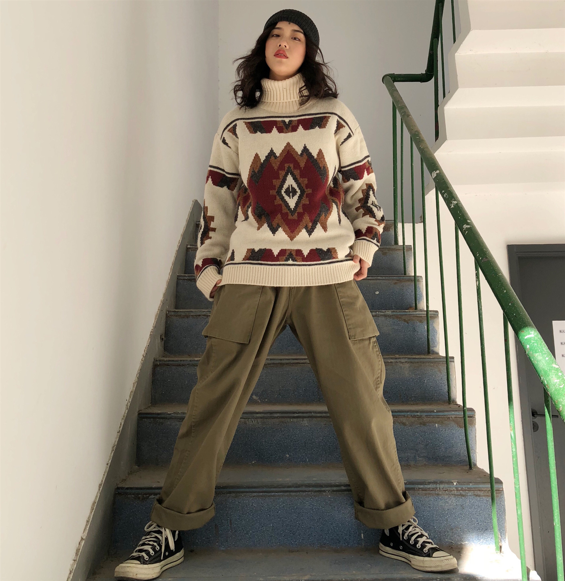 热销工装裤直筒女_北原山猫 日系阿美咔叽bf宽松百搭大口袋直筒工装裤