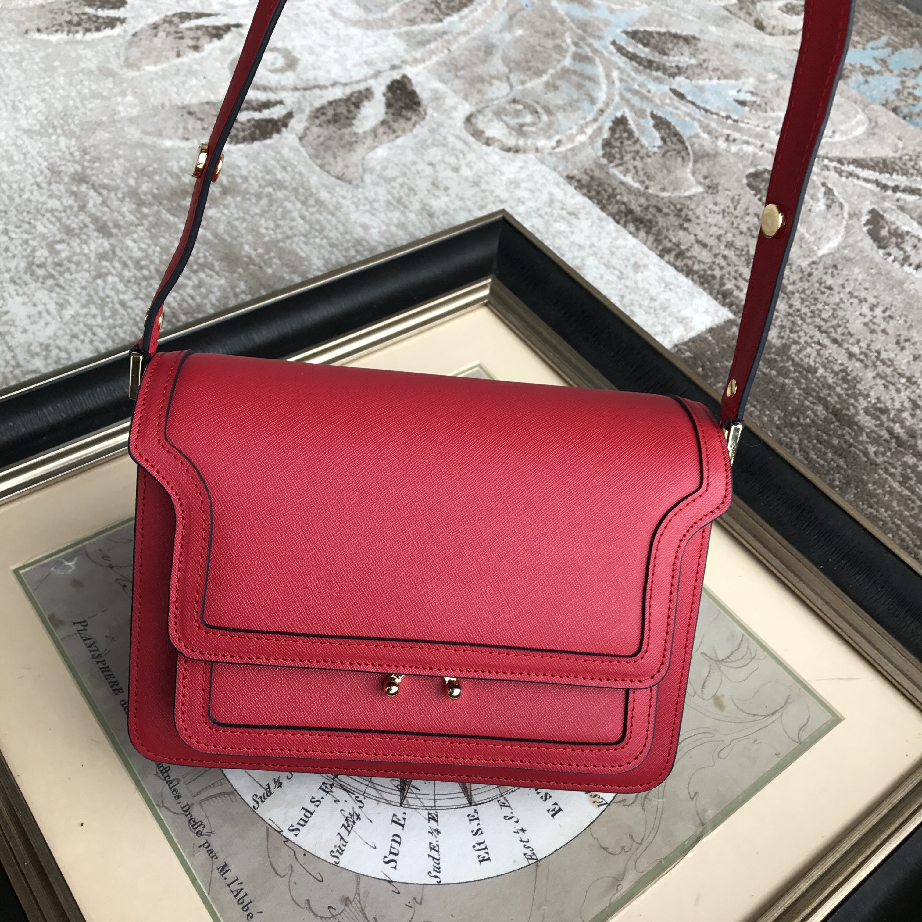 【雯玛尼】 trunk包 风琴包 中号 单肩斜挎女包百搭简约罂粟红