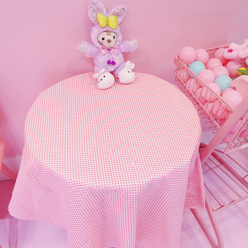 拍照背景布ins 小清新_少女心ins粉红色格子餐布小清新装饰桌布软妹网