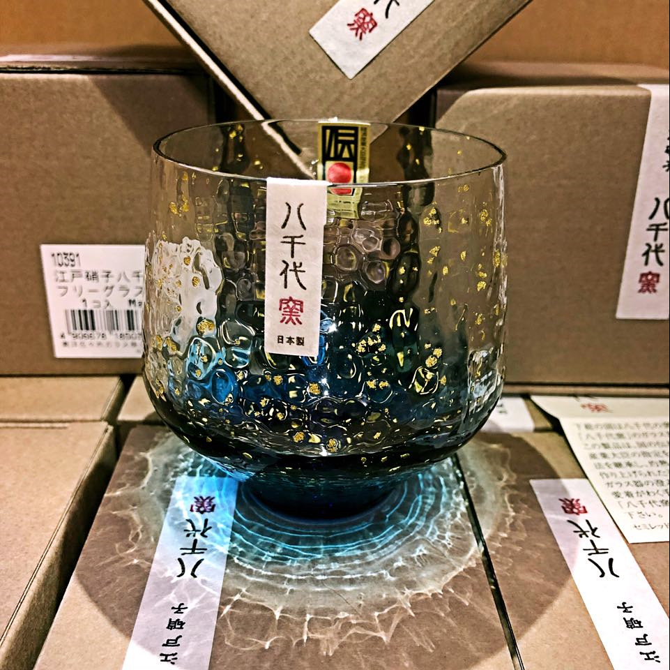 特价星空杯_现货日本佐佐木八千代窑星空杯金箔蓝条公道杯玻璃纯手工