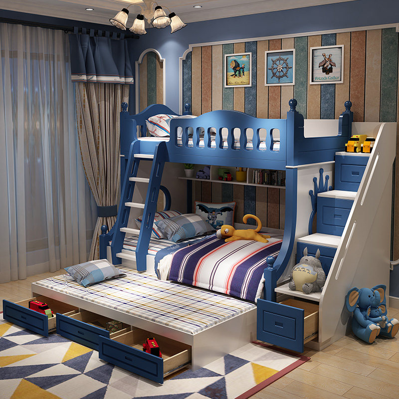 儿童高低床_地中海高低床儿童床男孩 交错式上下床组合上下铺多功能两