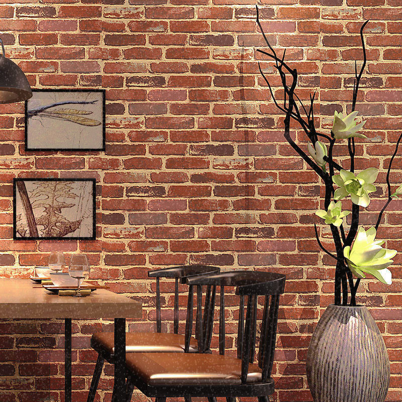 砖头砖面墙纸3d立体工业风木头墙纸复古怀旧酒吧饭店网吧