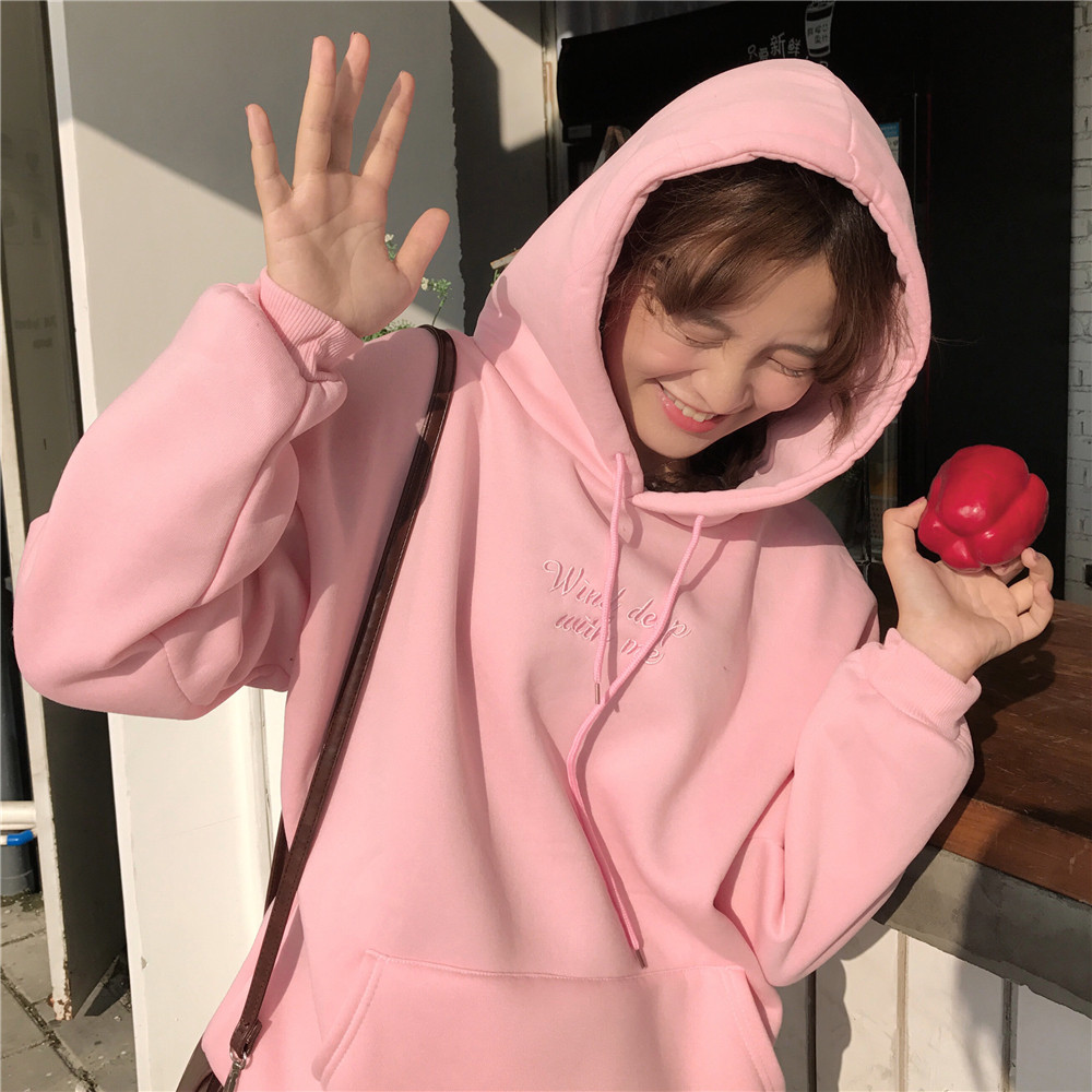 特价粉色卫衣女套头连帽