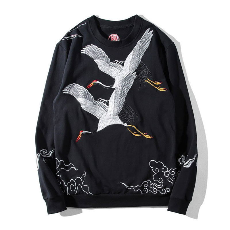 仙鹤刺绣卫衣男 中国风