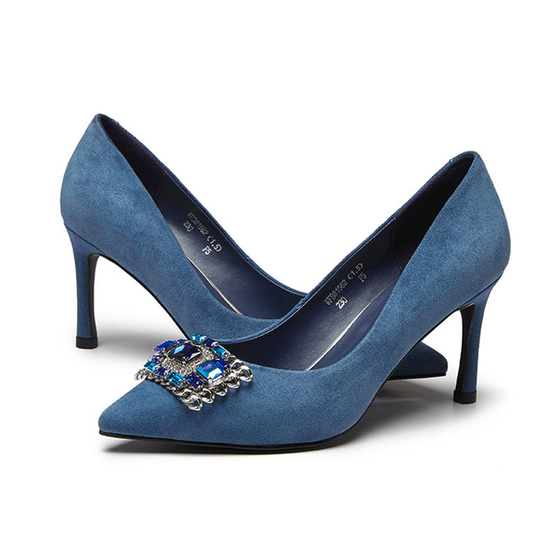 红蜻蜓真皮女鞋2018春季新款正品水钻细高跟鞋