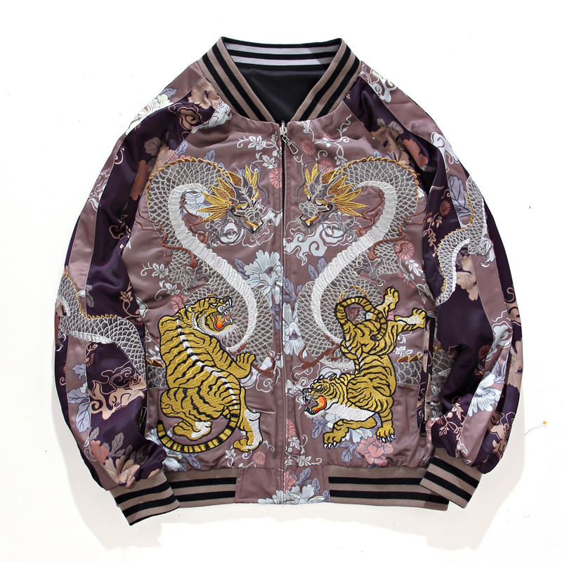 刺绣棒球服潮牌_横须贺重工龙虎刺绣夹克bf风男女潮牌宽松双两面穿