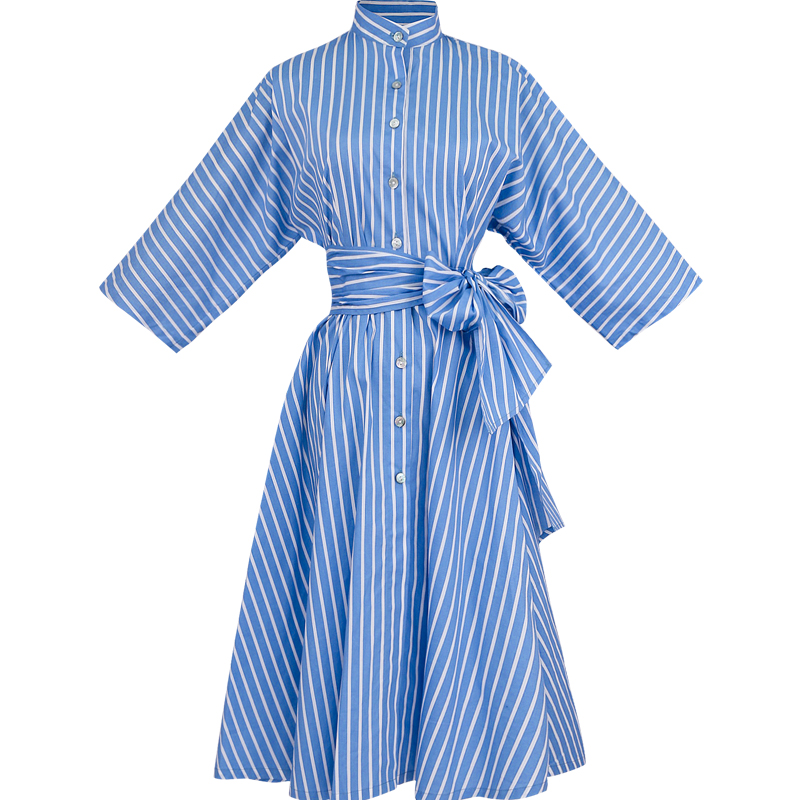 since then原创设计蓝白条纹复古系带沙滩度假