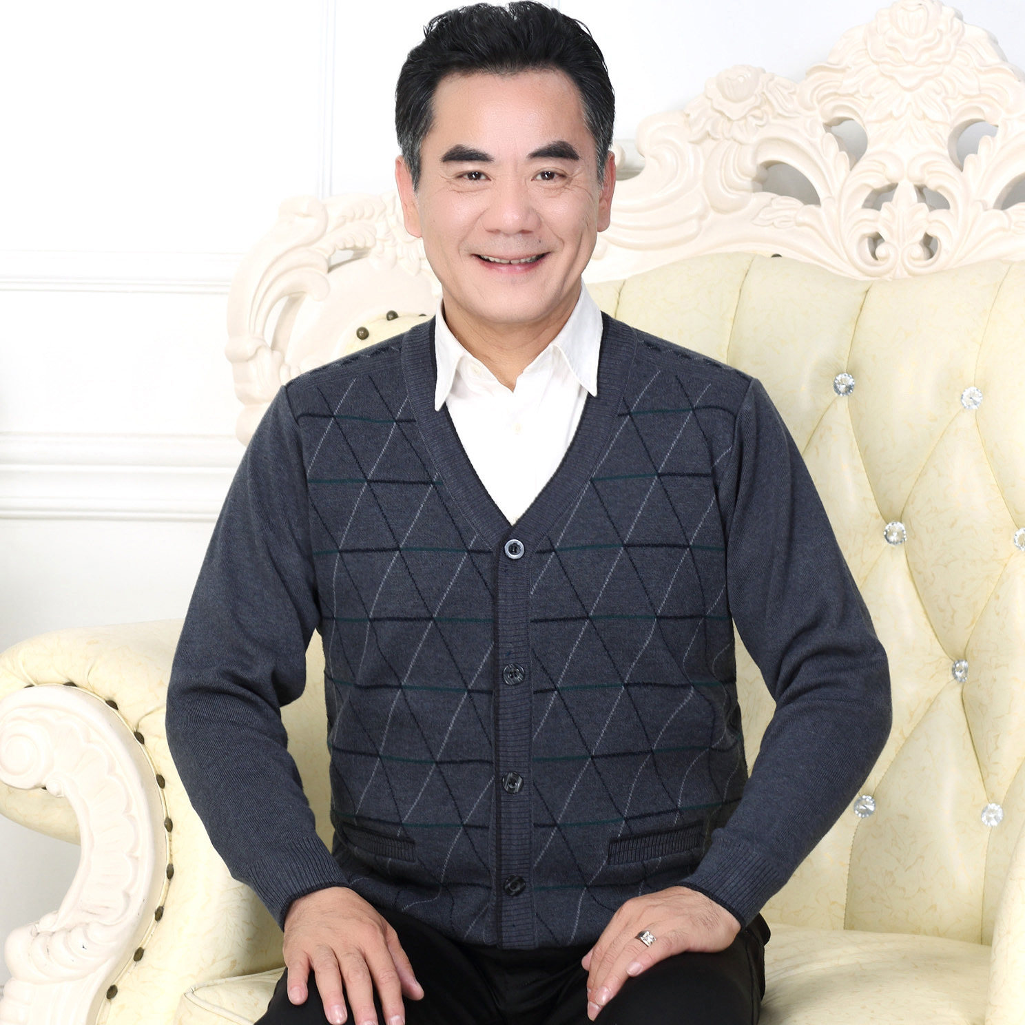 一折男加厚羊毛衫_老年男士新款羊毛衫对襟老头衫加厚加肥爷爷装毛衣