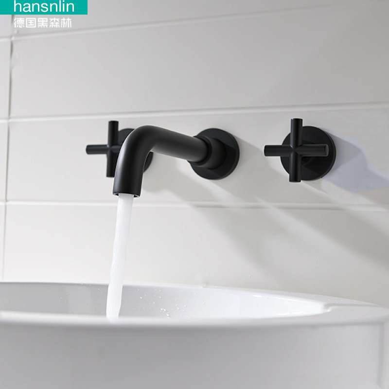 德国黑森林卫浴卫生间台盆龙头全铜暗装入墙式黑色面盆龙头套装
