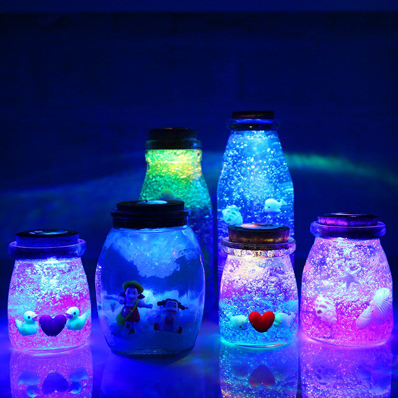 玻璃瓶创意diy手工_diy手工制作玻璃瓶杯子海洋瓶微景观彩虹瓶彩色灯