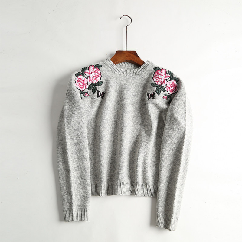 绣花毛衣女 刺绣 花朵