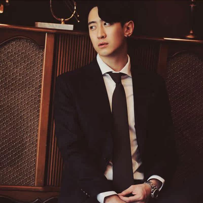 韩版chris wang品牌时尚商务休闲男士纯黑色春秋西服套装