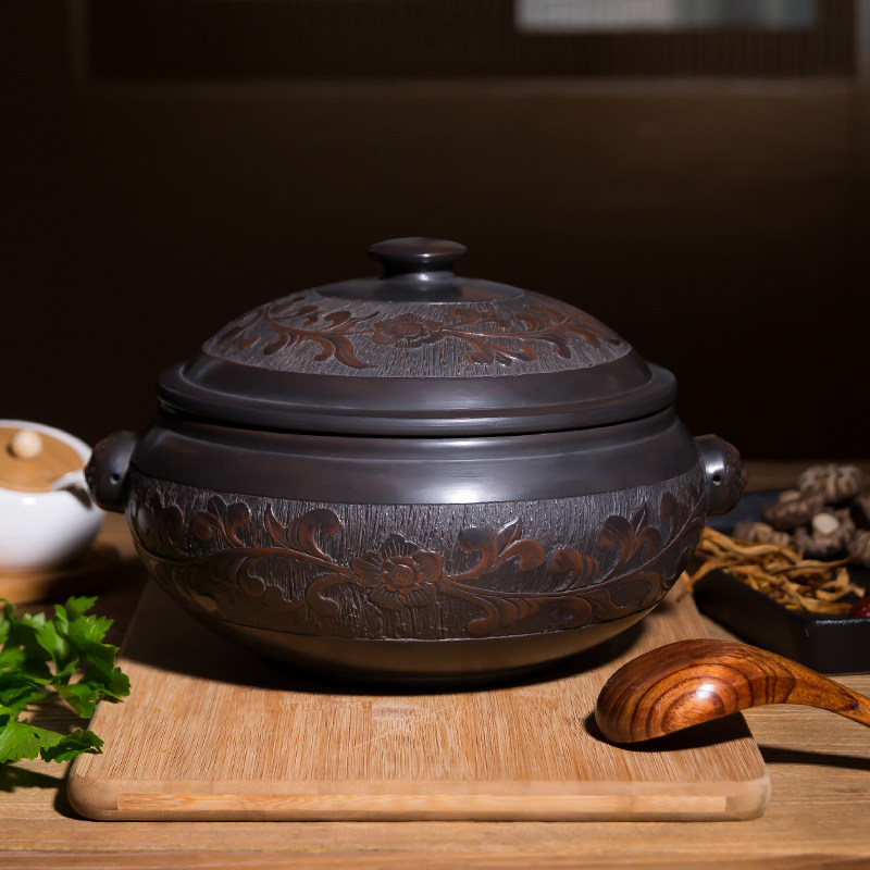原食生活 云南建水汽锅家用蒸汽锅气锅鸡重工浮雕汽锅砂锅煲汤