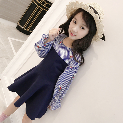 女童春装2018新款童装女大童连衣裙拼接韩版长袖春秋儿童洋气裙子