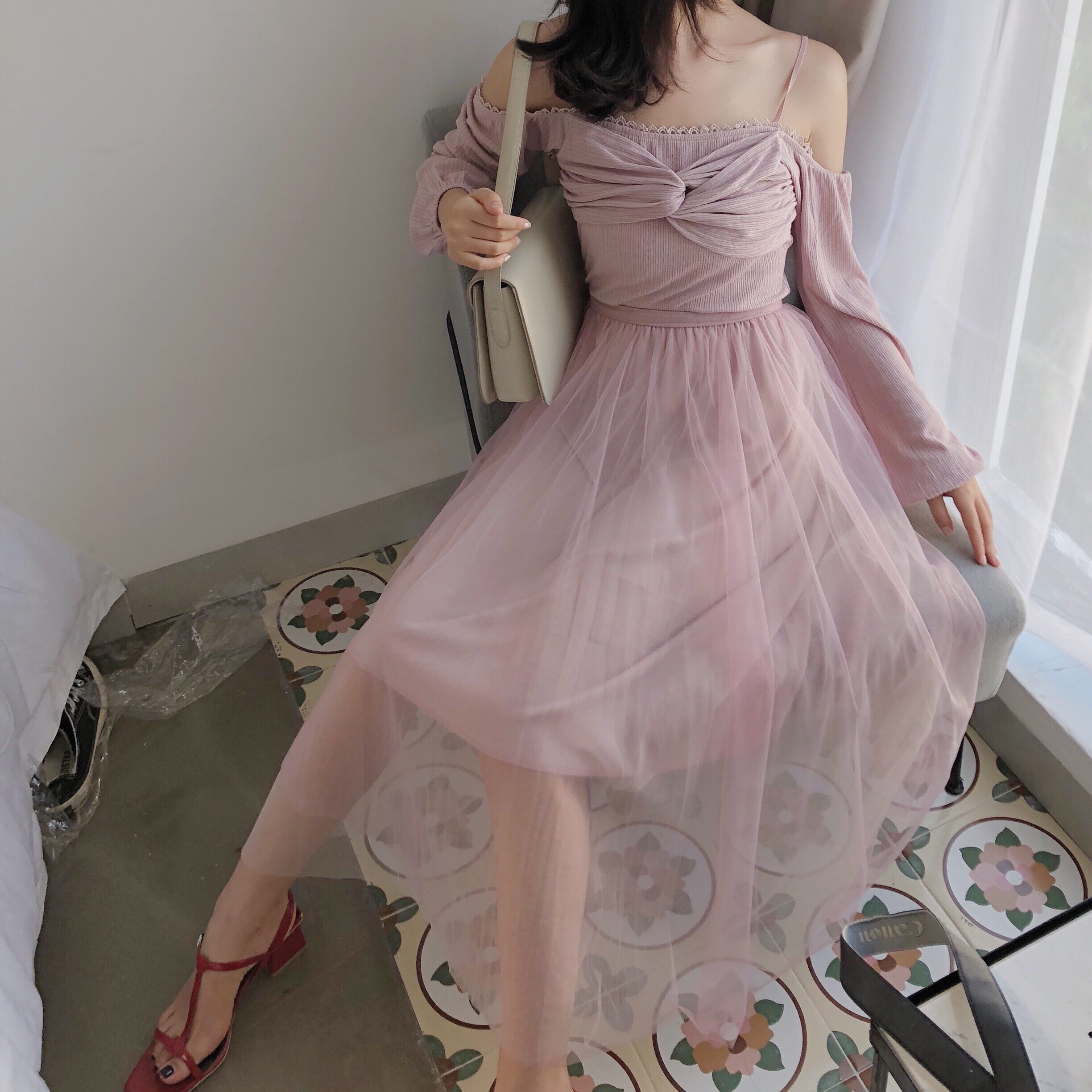 acaine2018秋季超仙女裙chic温柔蓬蓬软软不规则慵懒风半身网纱裙