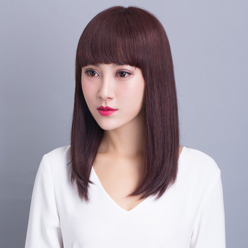 假发女中长发 齐刘海假发 长直发假发女自然假发真发内扣女士假发