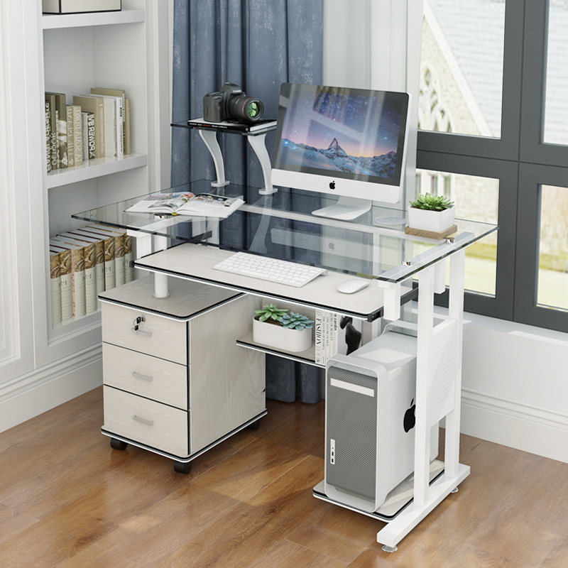 华可钢化玻璃电脑桌台式家用电脑桌多功能环保电脑桌办公学习书桌