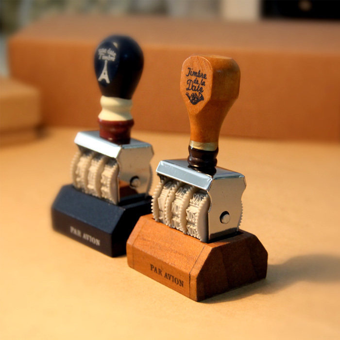 日期章 滚轮_三分之二 创意复古风木质手柄印章个性滚轮印戳手账印章