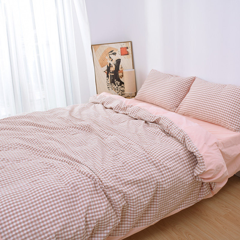 德润布艺纯棉水洗棉四件套 无印简约 日系裸睡学生床单被罩