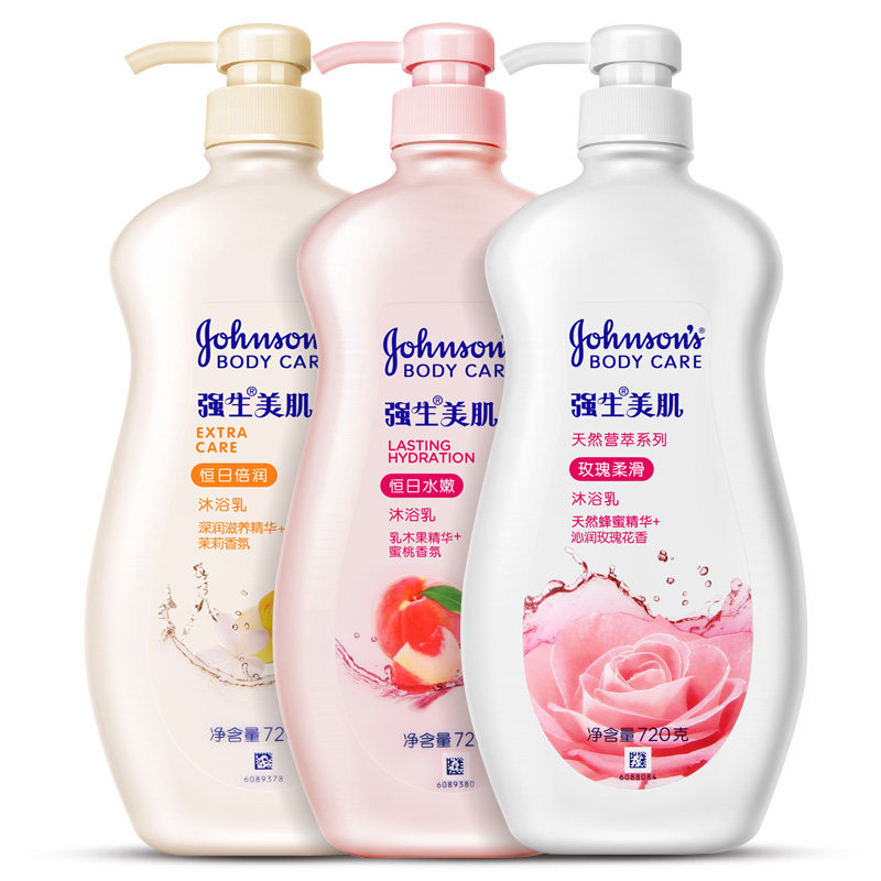 强生美肌水嫩 玫瑰 倍润沐浴露720g*3瓶 持久