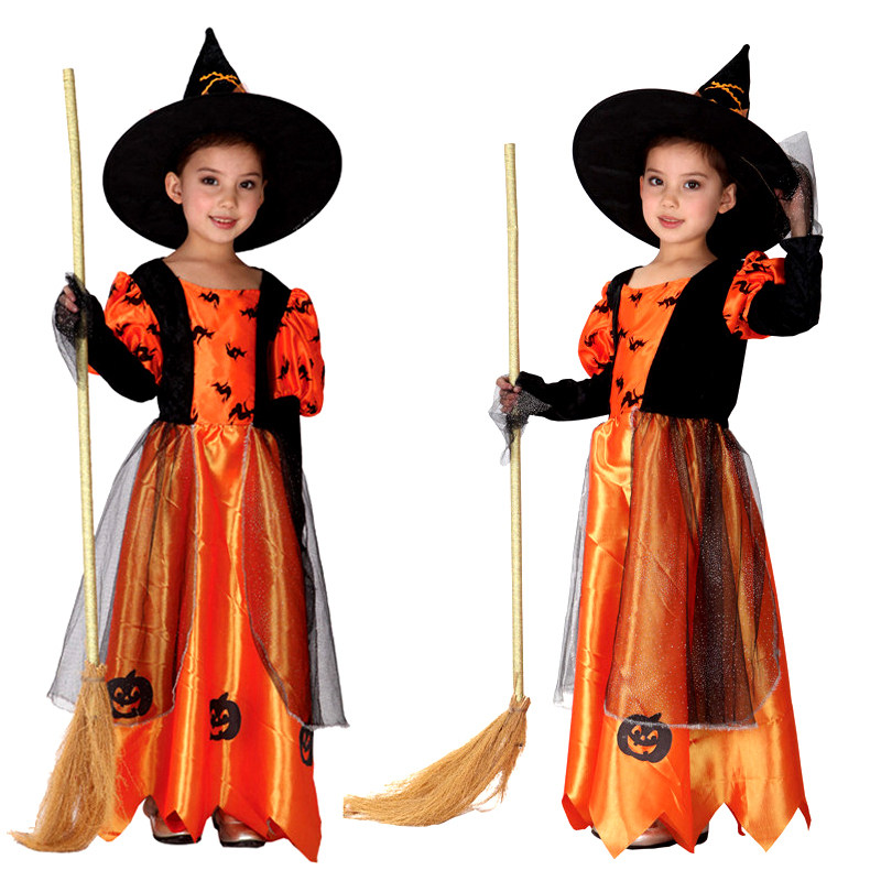 小女巫服装_万圣节儿童服装化妆舞会cosplay演出服饰小女巫南瓜巫婆