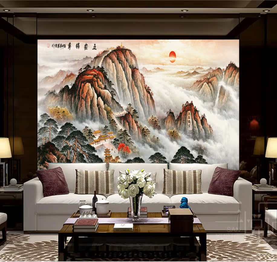 大型壁画外墙瓷砖外墙画山水画墙专供室外背景墙瓷砖背景墙