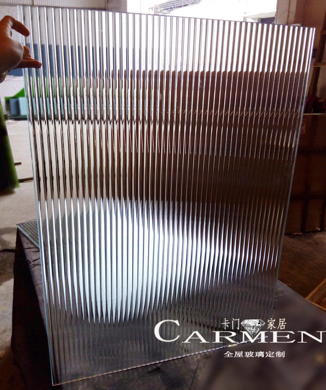 长虹条纹瓦楞玻璃立体压花玻璃8mm超白钢化隔断玄关艺术玻璃定做已售
