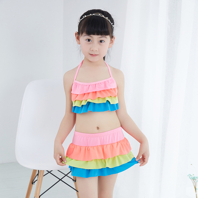 5-7岁儿童分体款女孩公主可爱三角裤女童装中大童比基尼泳衣批发