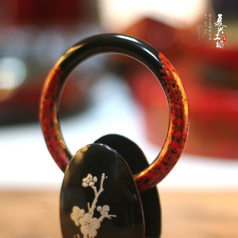 热销漆器_复兴工坊 大漆手镯 漆器纯手工 中国风福州脱胎漆器 首饰
