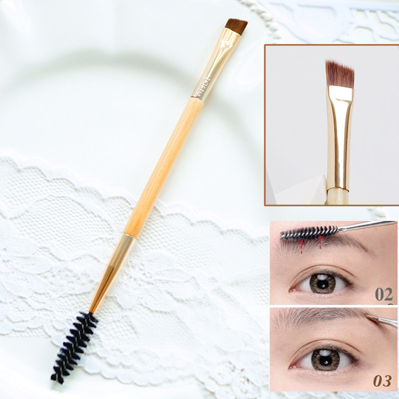 眉粉刷小眉毛刷化妆工具便携带睫毛刷 双头眉刷螺旋状眉梳 竹柄