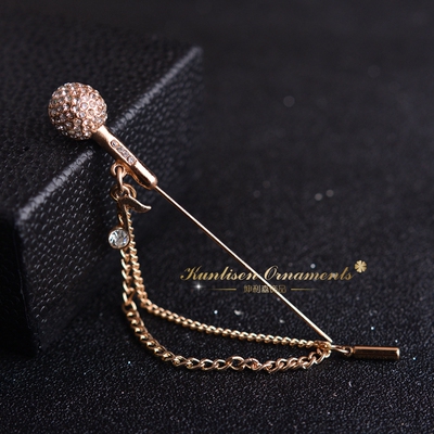 包邮男士西装一字插针水晶麦克风胸针胸花别针大衣镶钻披肩扣配饰