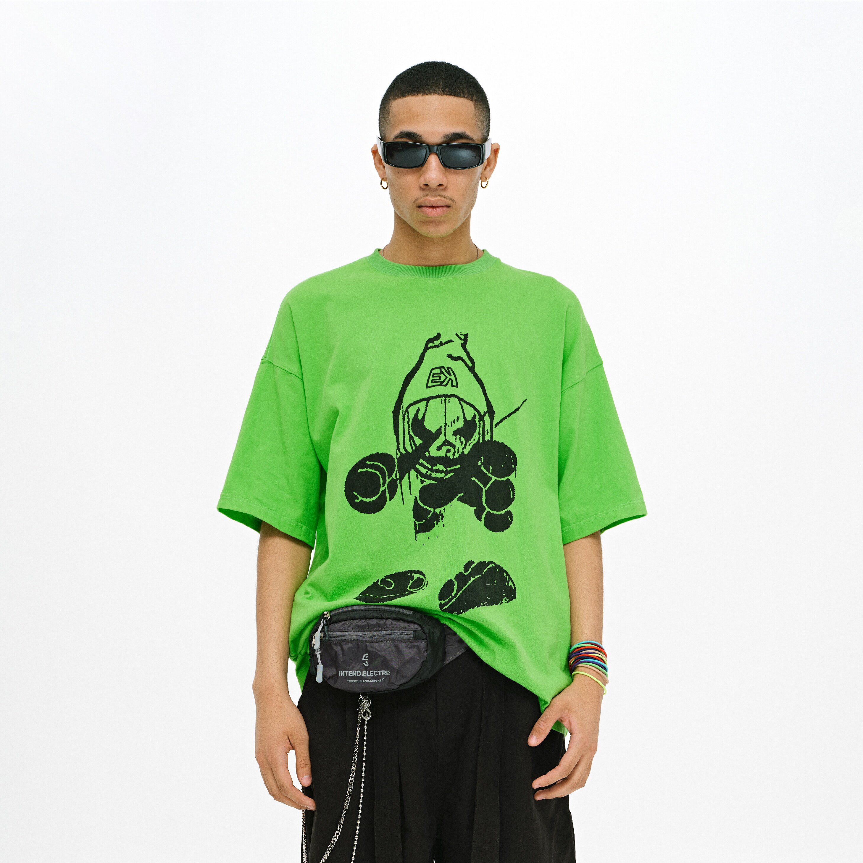 恶魔气垫cc_evilknight(ek) 19 s/s 绿色宽松纯棉恶魔小人印花短袖t恤