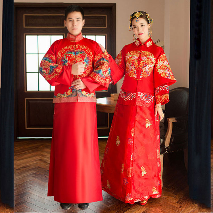 新款秀禾服新娘新郎中式情侣结婚礼服复古龙凤旗袍和服敬酒服嫁衣